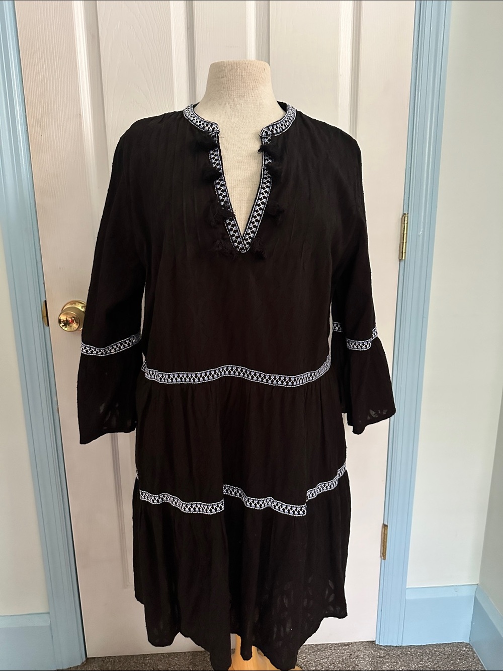 Tommy Bahama Black Coast Tiered Tassel Jacquard Tunic Cover Up Dress Womens